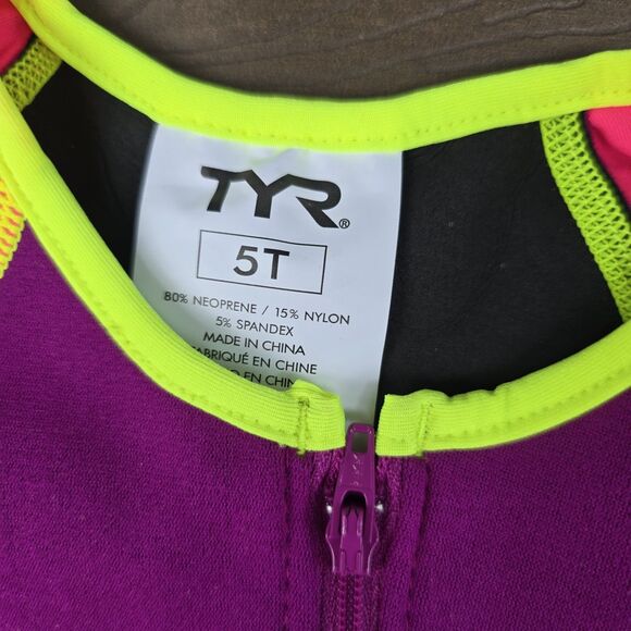 TYR Girls Solid Thermal Swim Suit Zip up Purple Pink Blue Neom Size 5T New - Picture 5 of 5